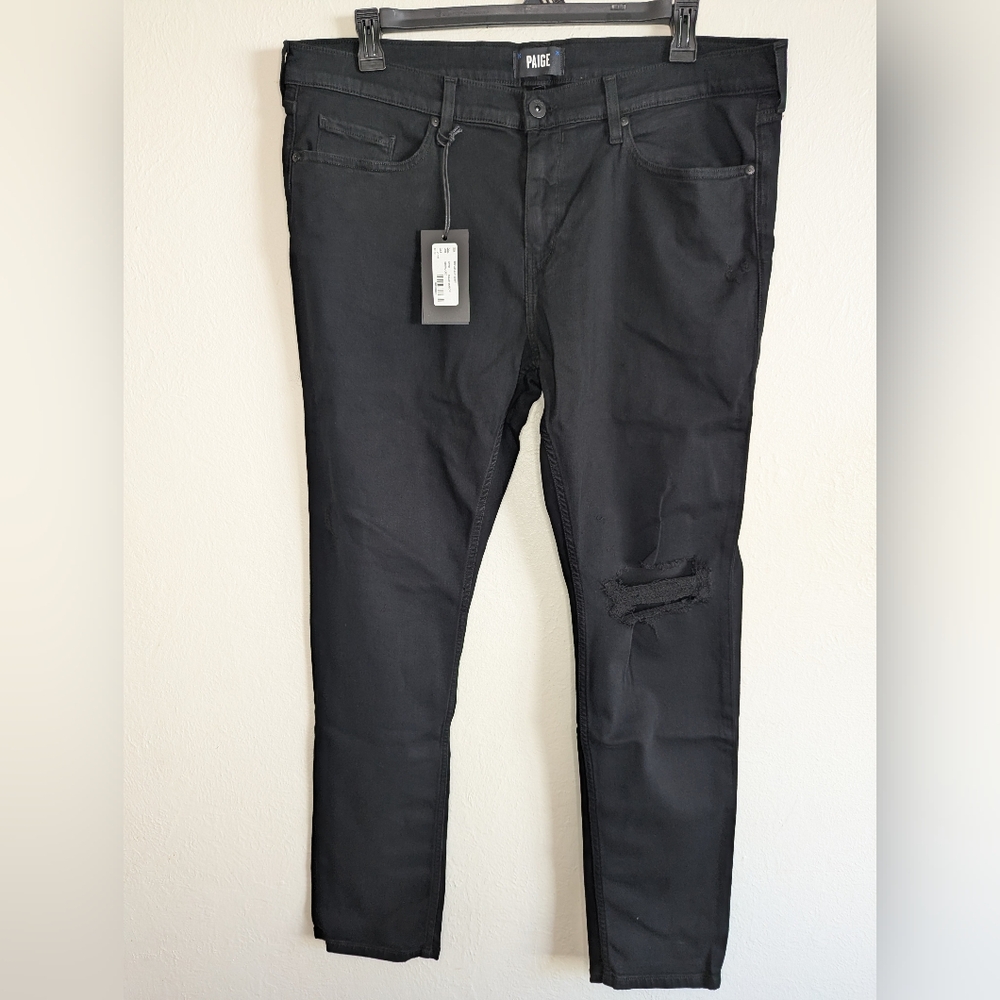 NWT Paige Croft Distressed Black Skinny Jeans Men's Size 40
